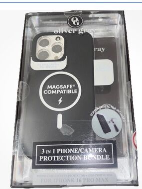 MagSafe Compatible Black iPhone 16 Pro Max Case - 3-in-1 Protection Bundle